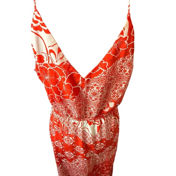 River Island Women Red White Floral Patchwork Maxi Dress Slit UK 12 US 8 No Belt - Picture 4 of 8